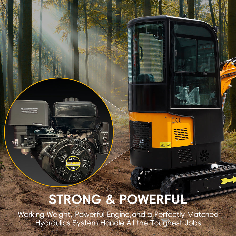 MS10H 1-Ton Mini Excavator with Cab – 13.5 HP Gasoline with Thumb Clip