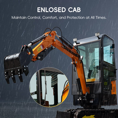 MS10H 1-Ton Mini Excavator with Cab – 13.5 HP Gasoline with Thumb Clip