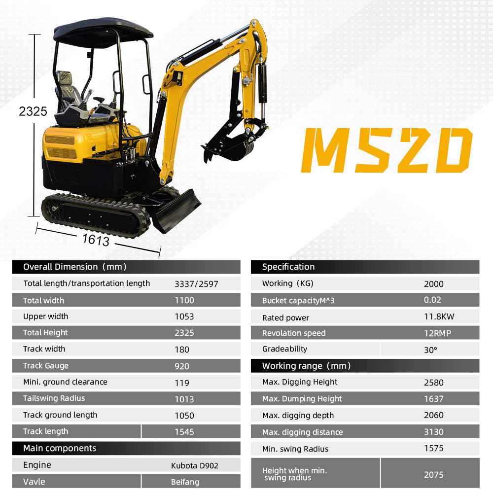 MS20 2-Ton Mini Excavator – Kubota Diesel Engine with Thumb Clip