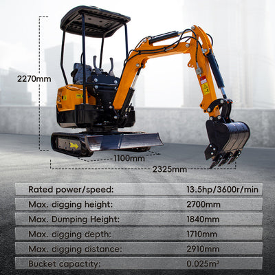 MS13 1.3-Ton Mini Excavator – 13.5 HP Gasoline with Thumb Clip