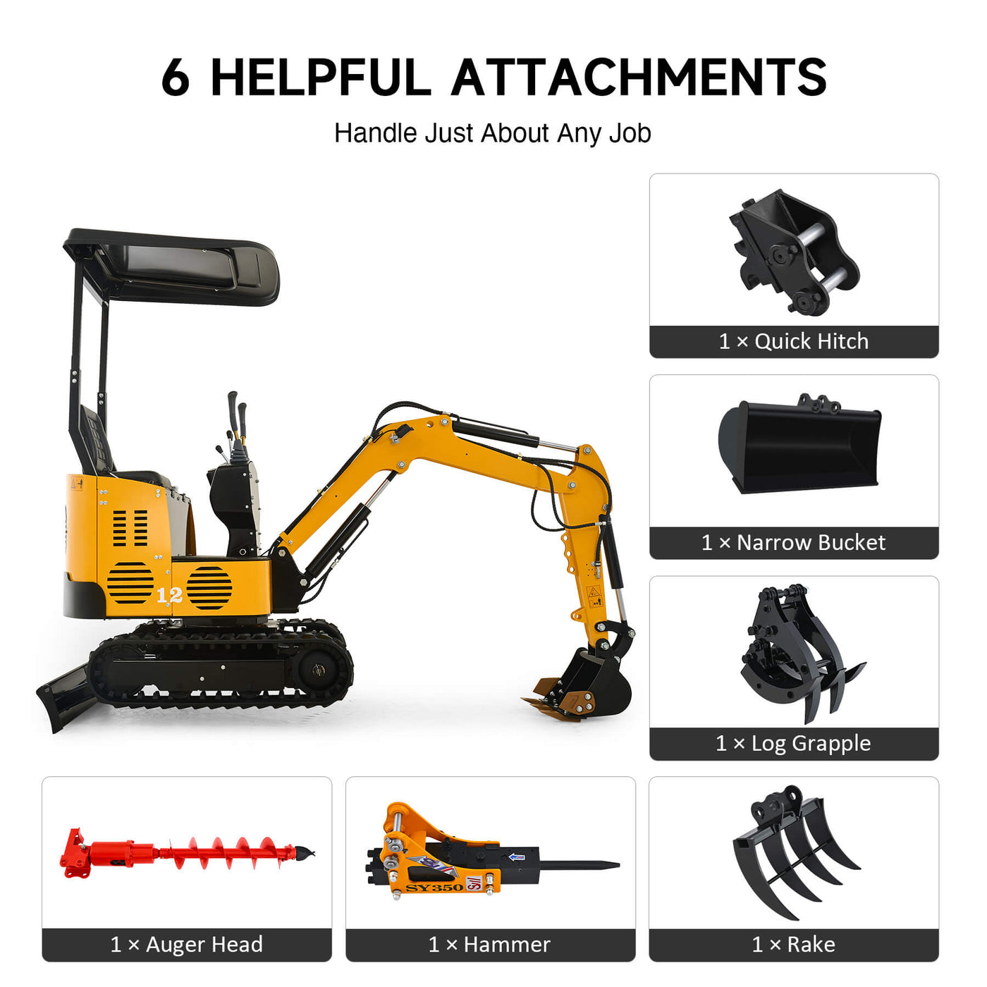 CREWORKS 13.5HP Mini Excavator – B&S Engine with 6 Attachments