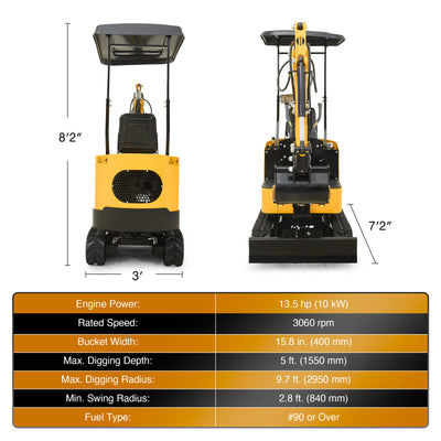 CREWORKS 13.5HP Mini Excavator – B&S Engine with 6 Attachments