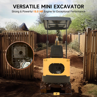 CREWORKS 13.5HP Mini Excavator – B&S Engine with 6 Attachments
