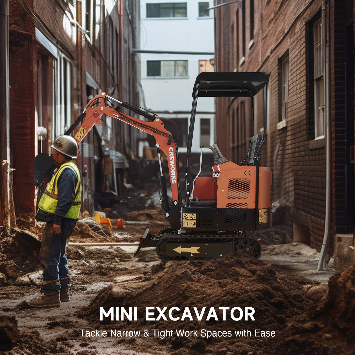 CREWORKS 23 HP 1.3 Ton B&S Engine Mini Excavator with 3262lbf / 14.5KN Digging Force