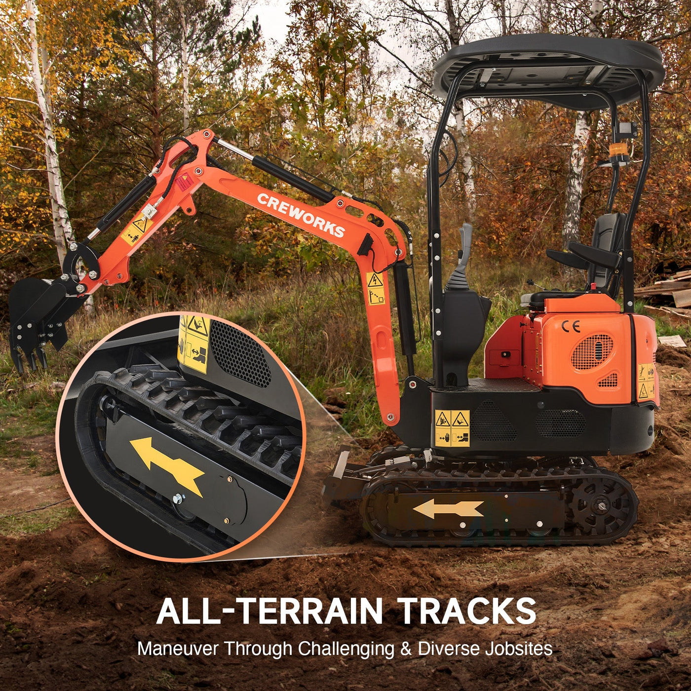 CREWORKS 13.5 HP 1 Ton B&S Engine Mini Excavator with 2586 lbf Digging Force