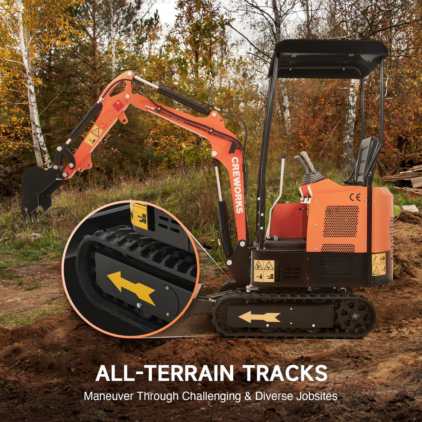 CREWORKS 23 HP 1.3 Ton B&S Engine Mini Excavator with 3262lbf / 14.5KN Digging Force