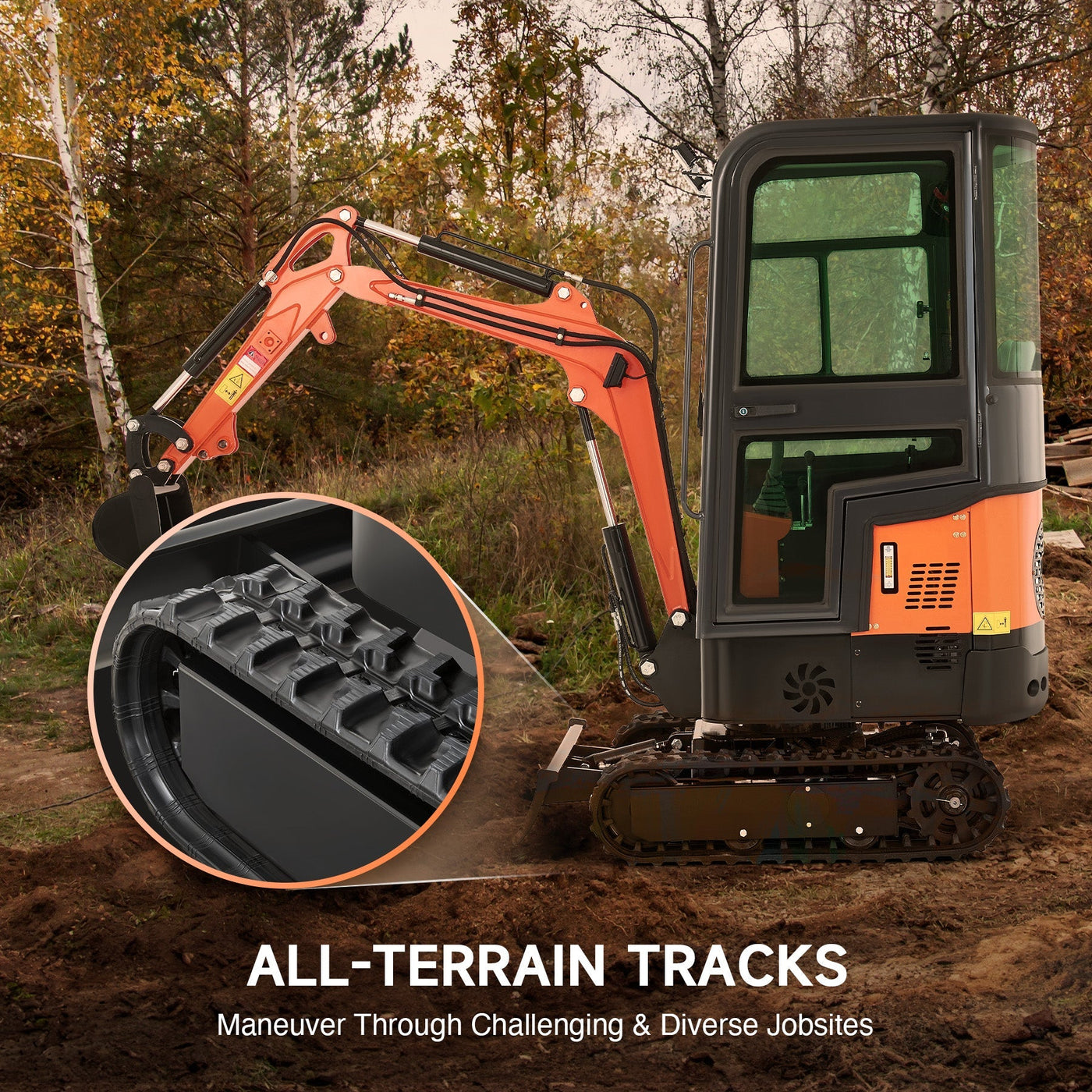 CREWORKS 13.5HP Mini Excavator 1 Ton Mini Crawler Excavator with Enclosed Cab