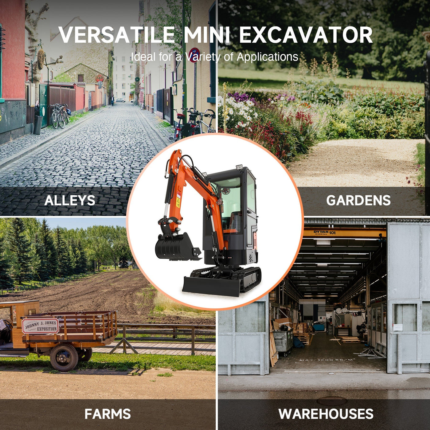 CREWORKS 13.5HP Mini Excavator 1 Ton Mini Crawler Excavator with Enclosed Cab