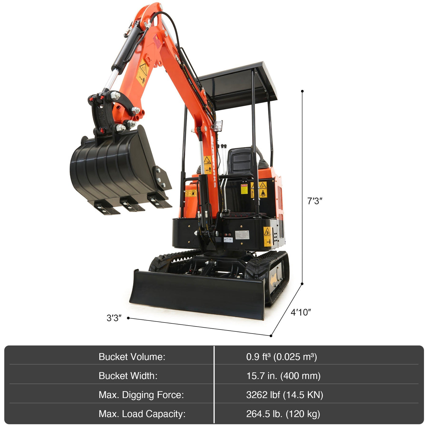 CREWORKS 23 HP 1.3 Ton B&S Engine Mini Excavator with 3262lbf / 14.5KN Digging Force