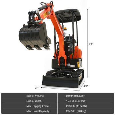 CREWORKS 13.5 HP 1 Ton B&S Engine Mini Excavator with 2586 lbf Digging Force