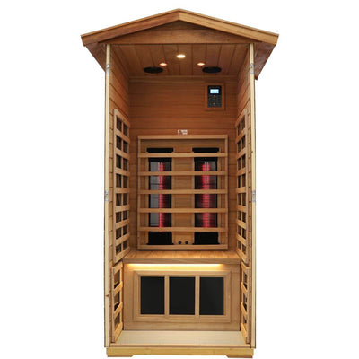 Mix-901VTD 1 Person Outdoor Far & Near Infrared Sauna in Mahogany | Limited Stock Remaining