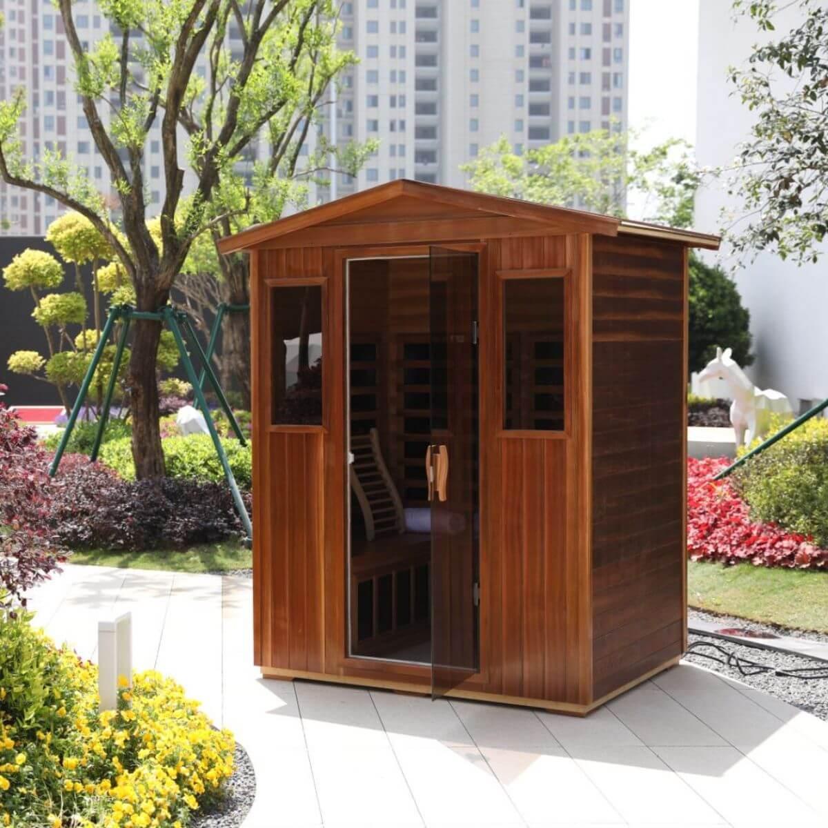 Wearwell-904VR 4 Person Outdoor Ultra-Low EMF Far Infrared Sauna in Red Cedar | Nature's Art, Noble Enjoyment