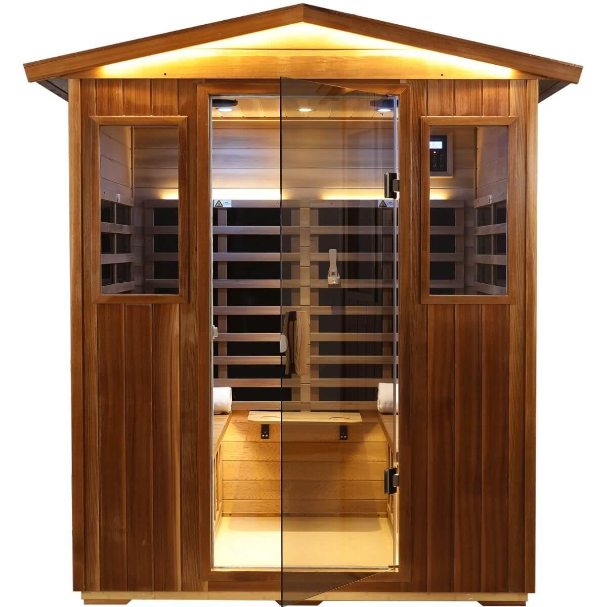 Wearwell-904VR 4 Person Outdoor Ultra-Low EMF Far Infrared Sauna in Red Cedar | Nature's Art, Noble Enjoyment
