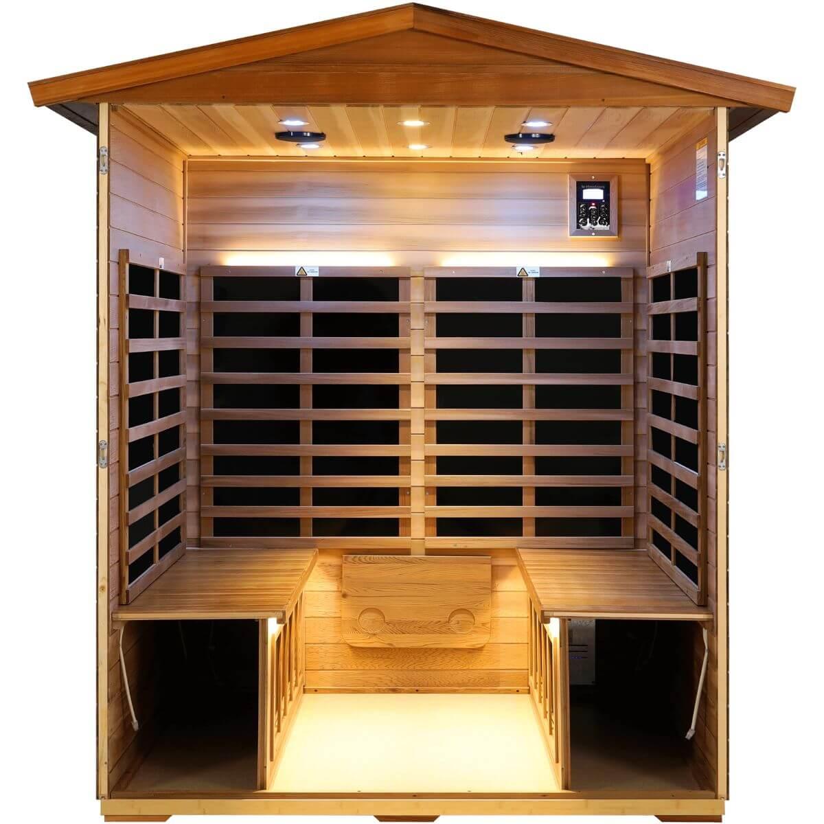 Wearwell-904VR 4 Person Outdoor Ultra-Low EMF Far Infrared Sauna in Red Cedar | Nature's Art, Noble Enjoyment